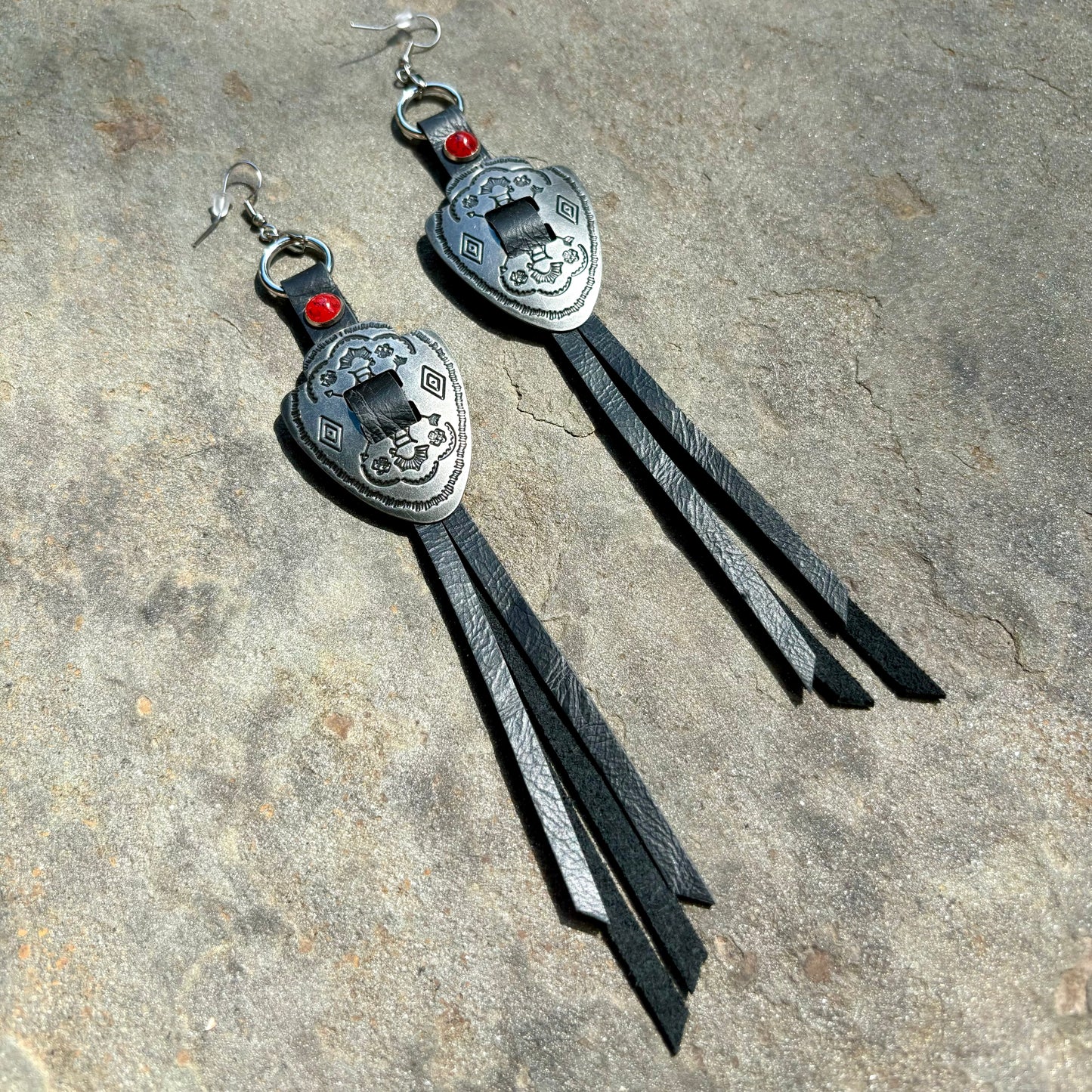 Black Arrowhead Earrings with Coral