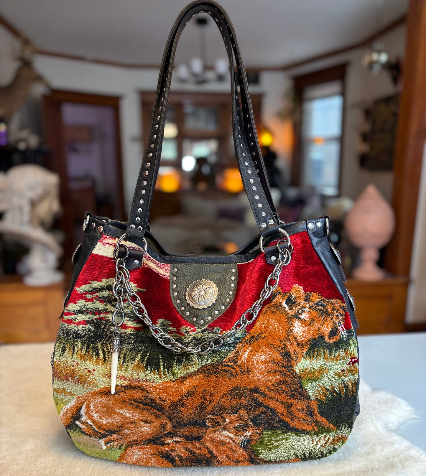 Lioness and Cubs Velvet Tapestry Bag