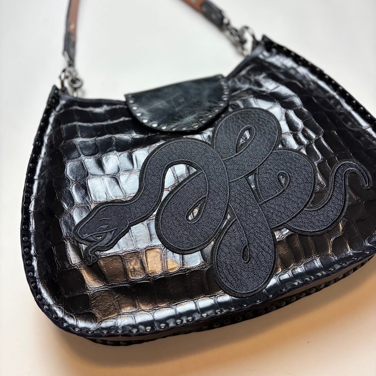 Black on Black Large Python Bag