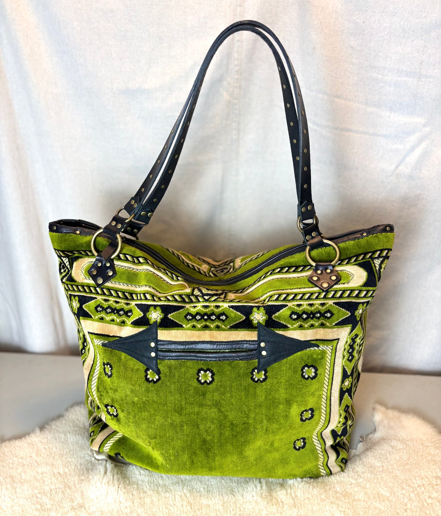 Summer Green Velvet Prayer Rug Oversized Bag