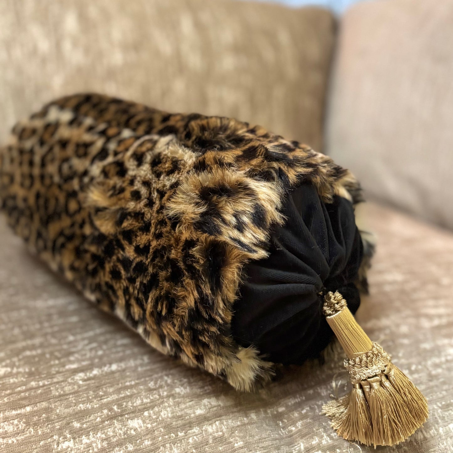 Vintage Faux Leopard Bolster Pillow