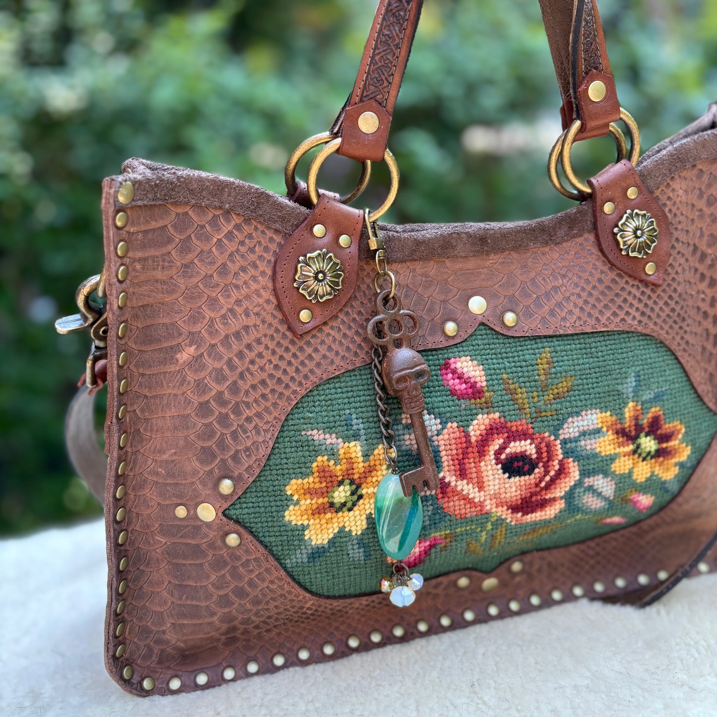 Brown and Green Needlepoint Heirloom Bag