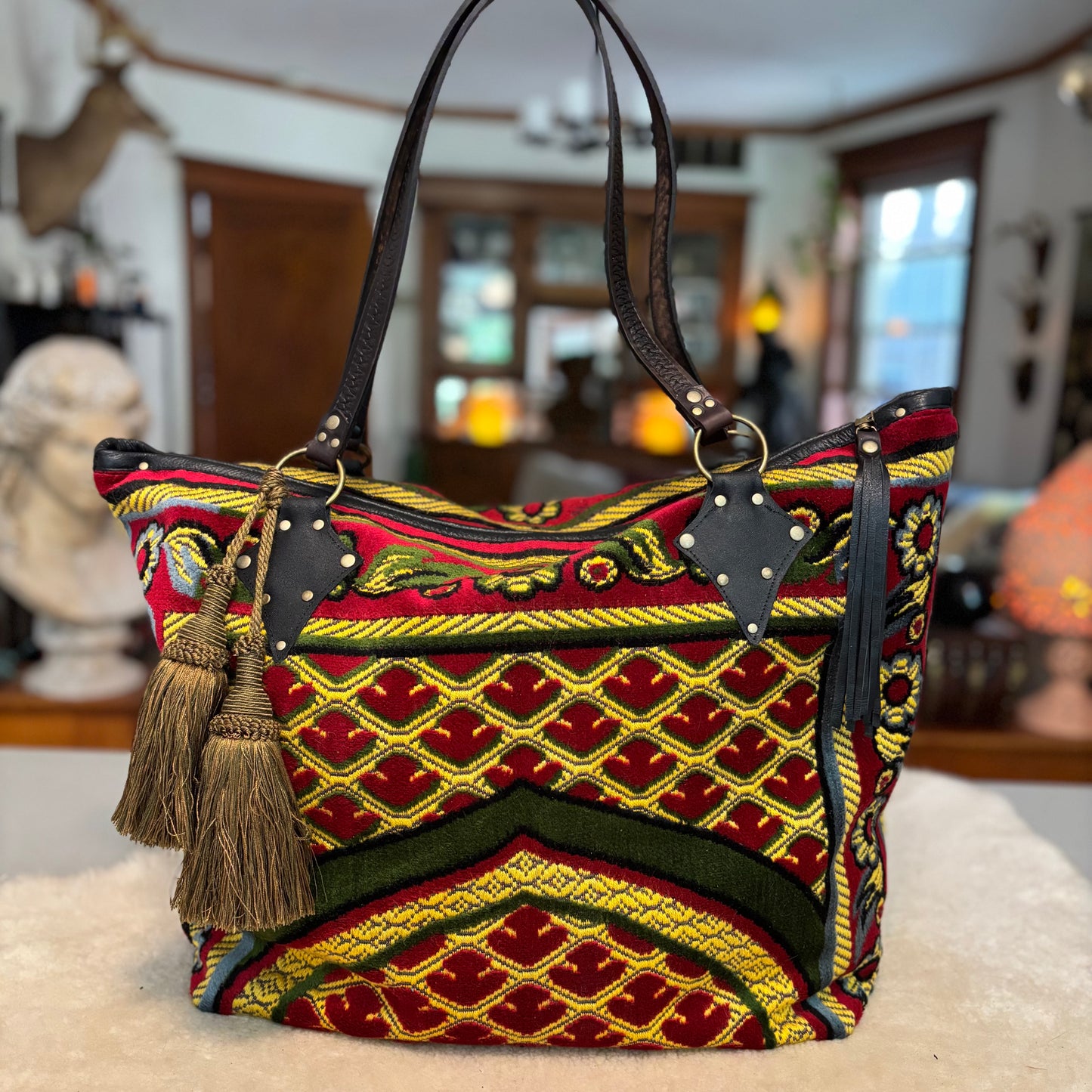 Red and Gold Vintage Prayer Rug Bag