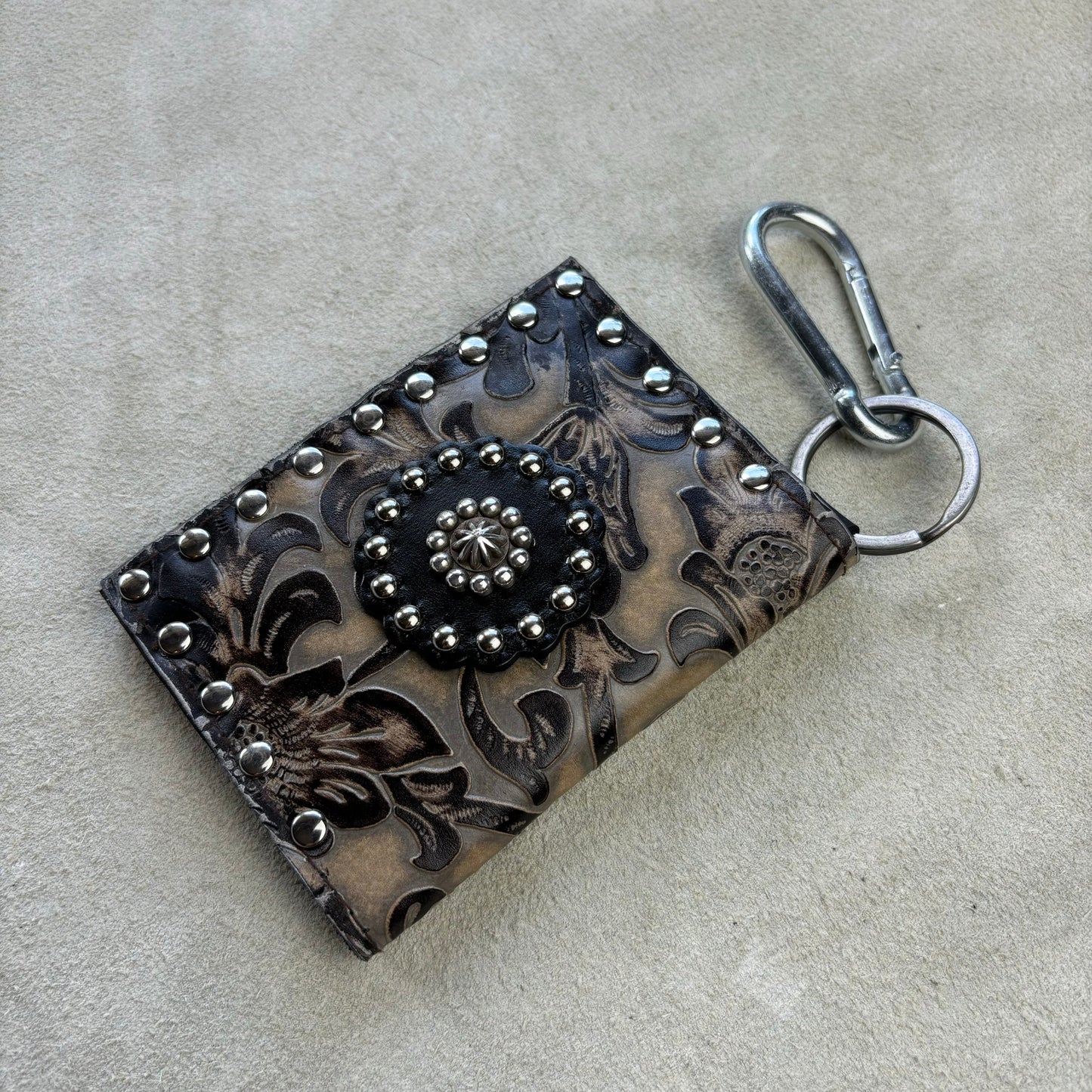 Tan Filigree Embossed Leather Wallet with Silver Concho