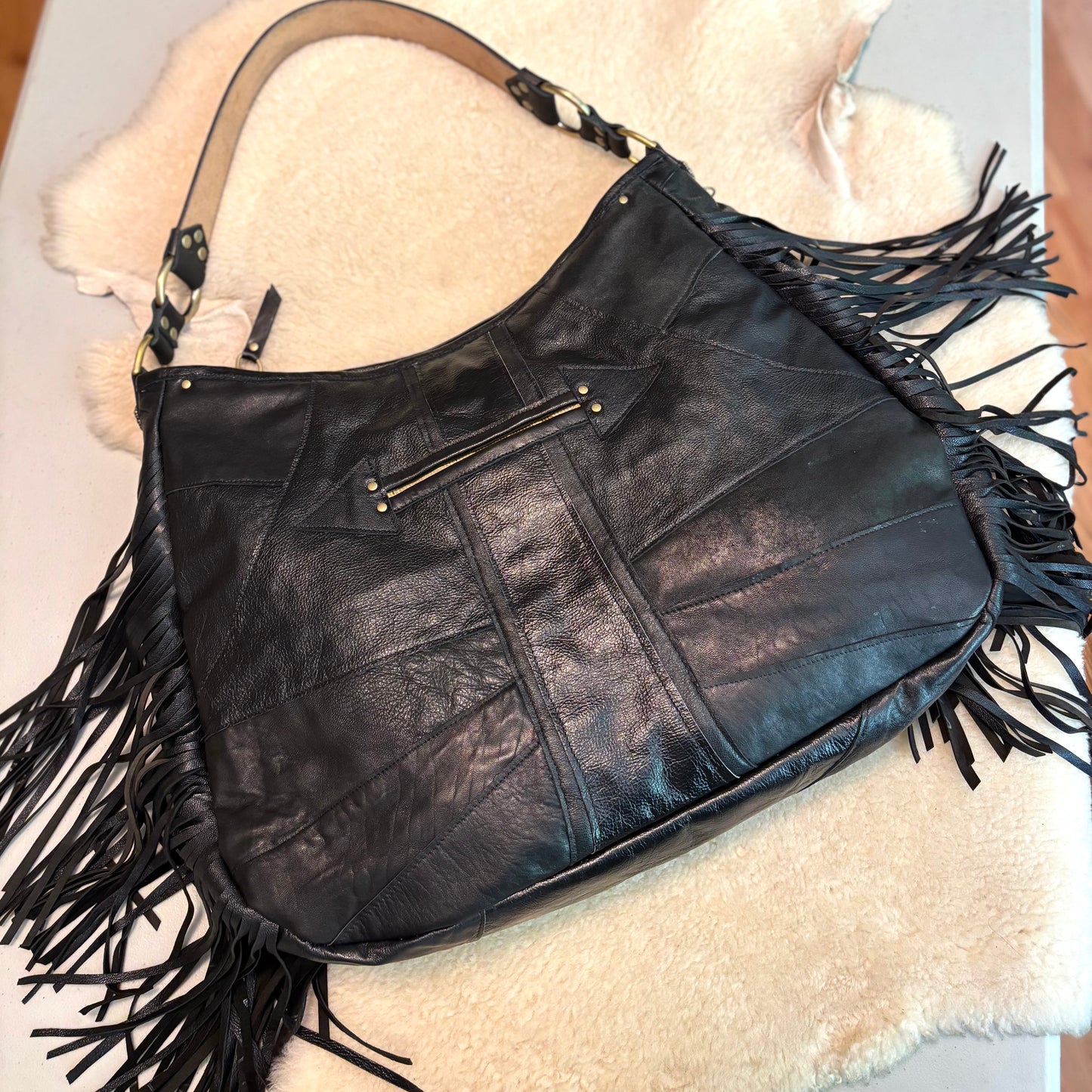Fish Scale Reclaimed Leather Fringed Bag