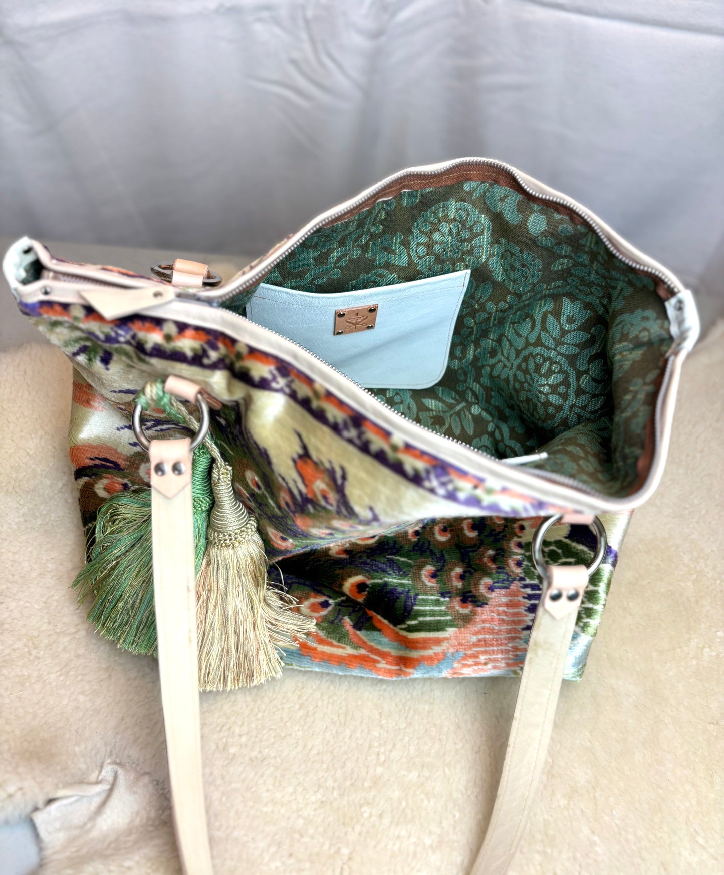 Pastel Peacock Velvet Ziptop Bag