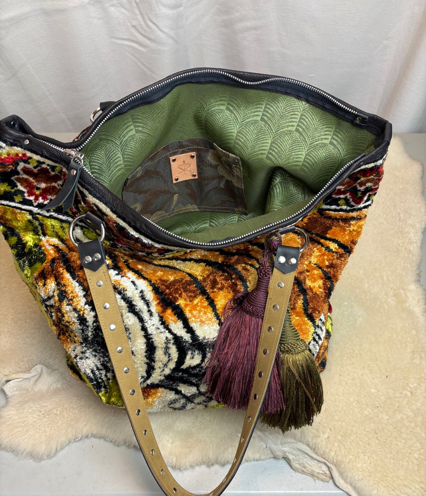 Tiger Velvet Ziptop Bag