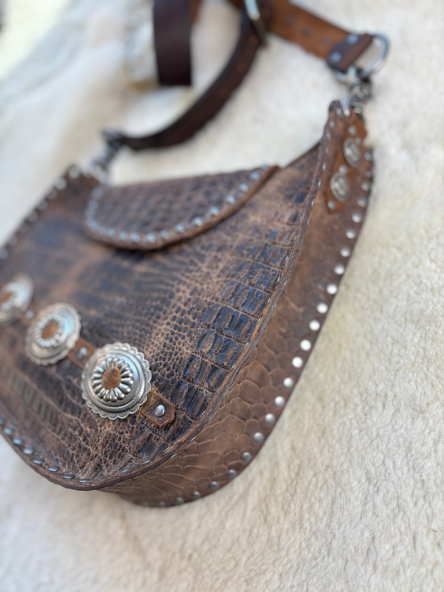 Crocodile Concho Crescent Bag