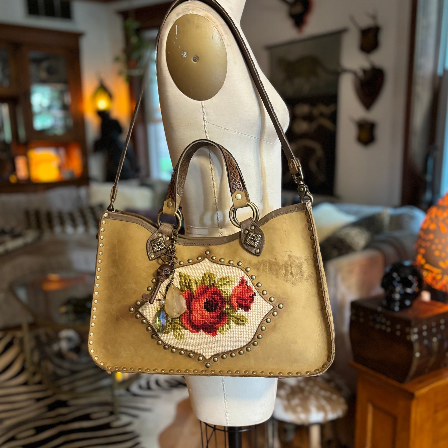 Light Olive Needlepoint Heirloom Bag