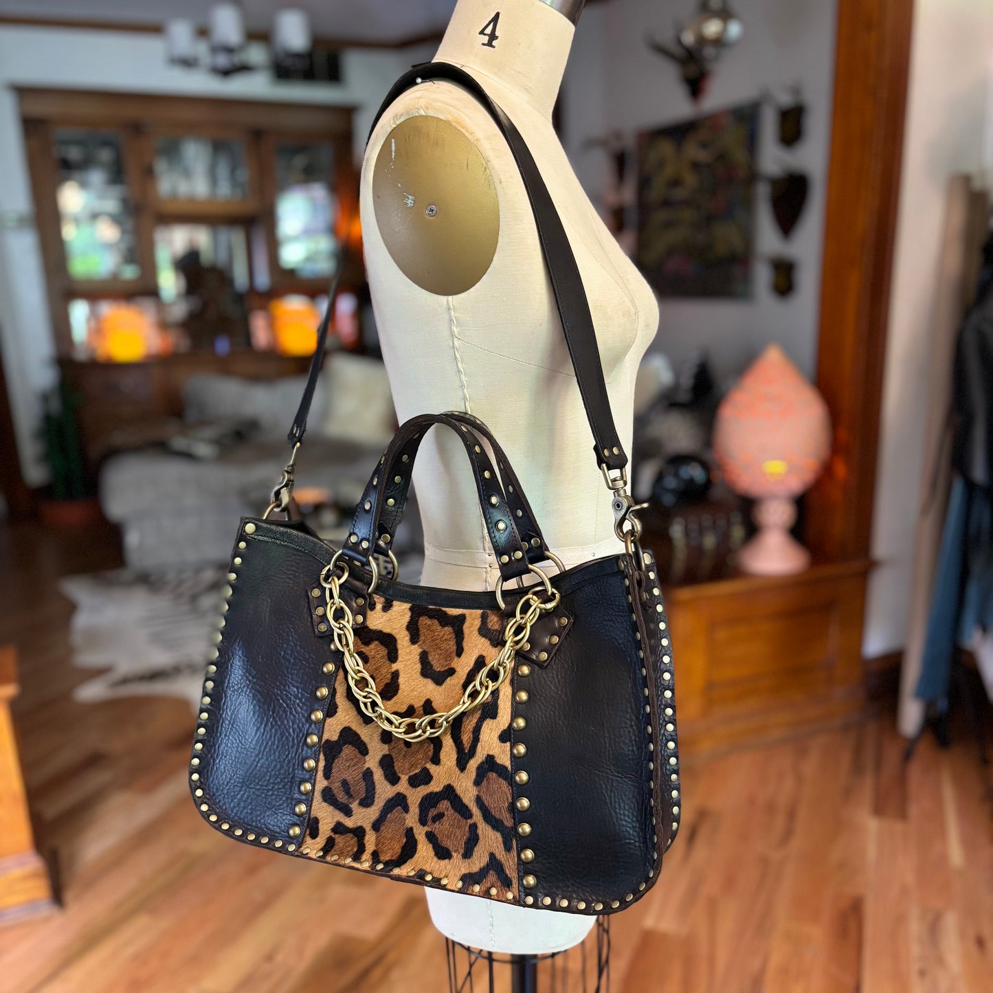Leopard and Deep Brown Box Bag