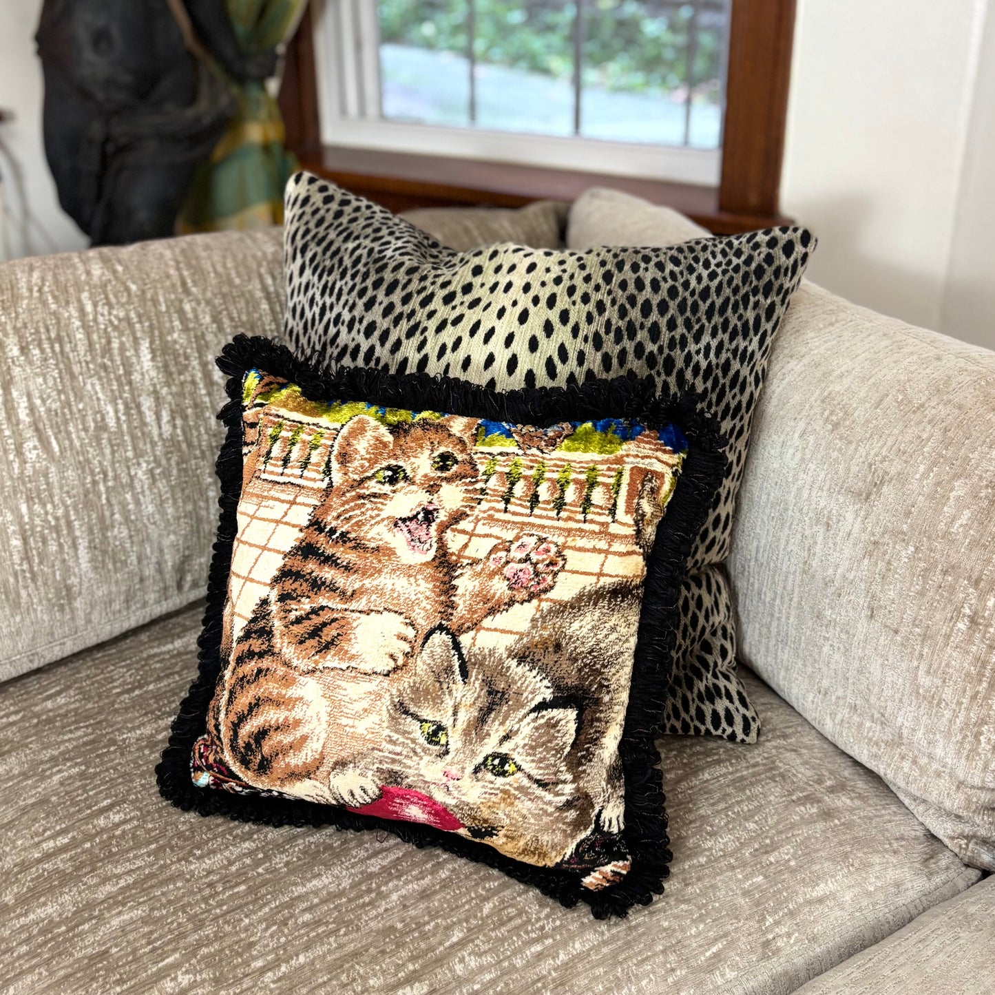 Playing Kittens Vintage Velvet Pillow