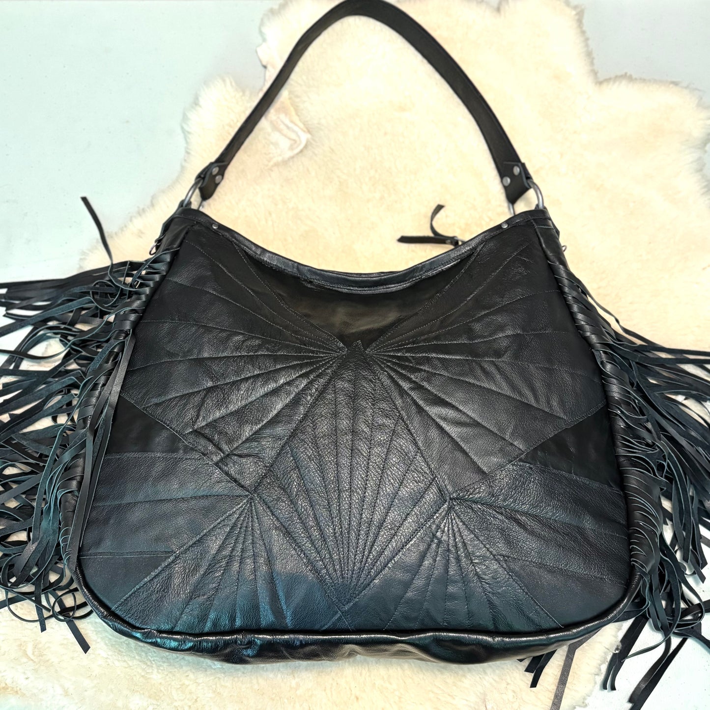 Black Star Stitch Reclaimed Leather Bag