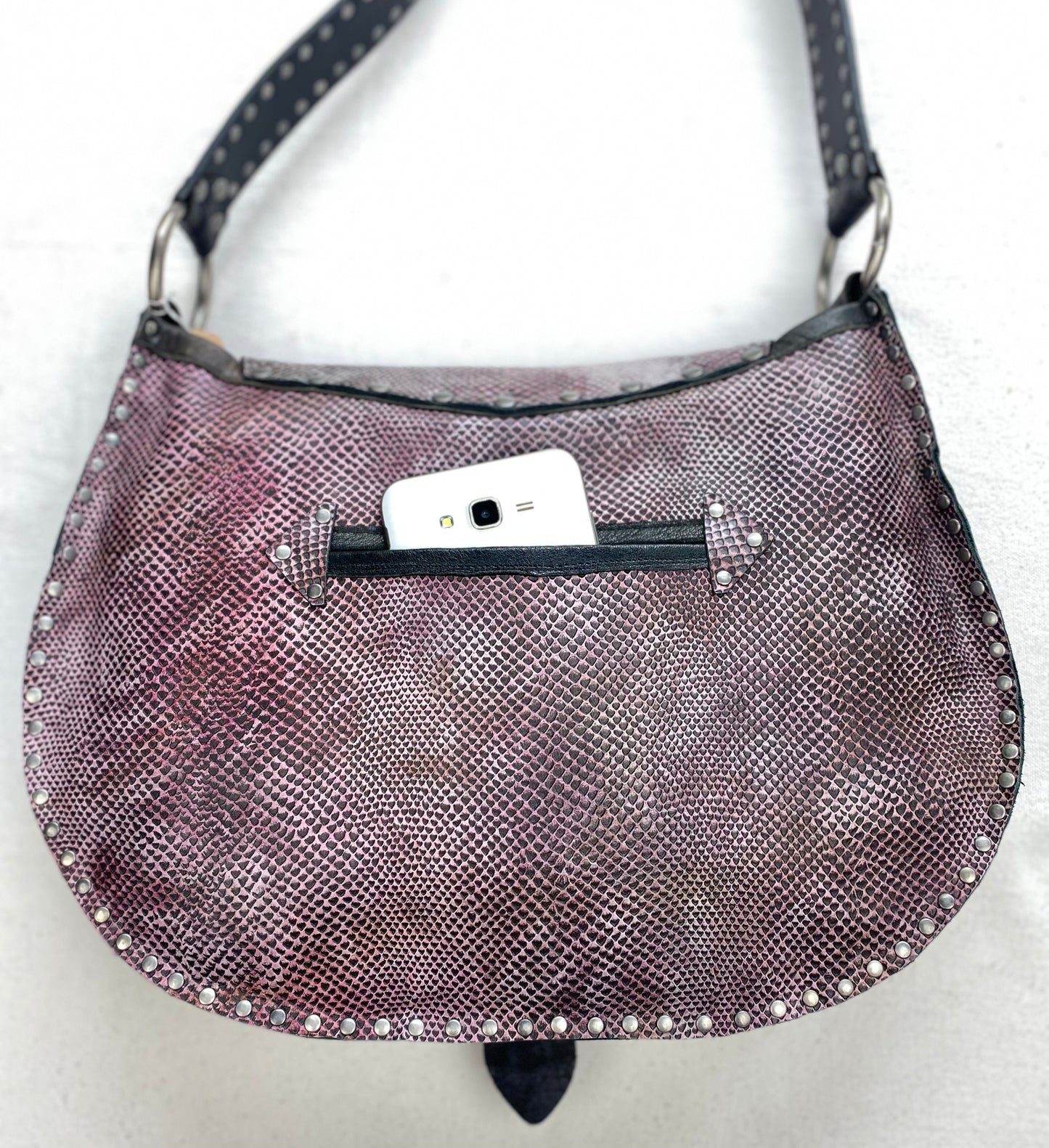 Pink Snake Print Shoulder Bag