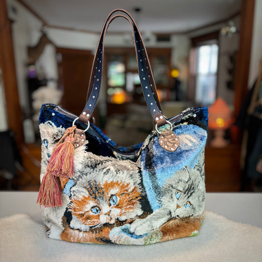 Oversized Vintage Velvet Kitty Bag
