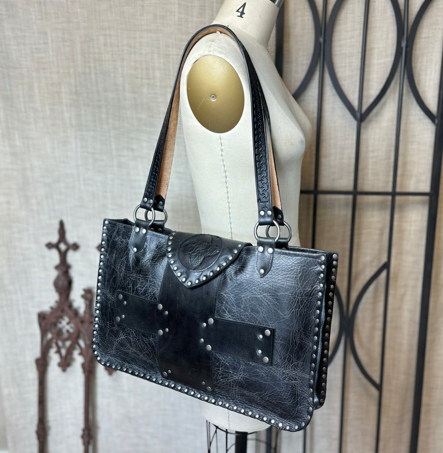 Distressed Black Cross Tote