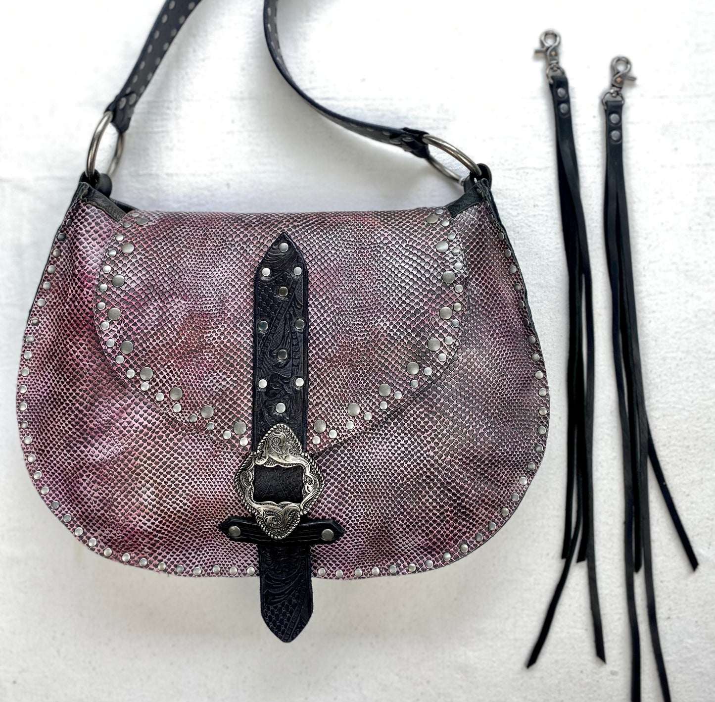 Pink Snake Print Shoulder Bag