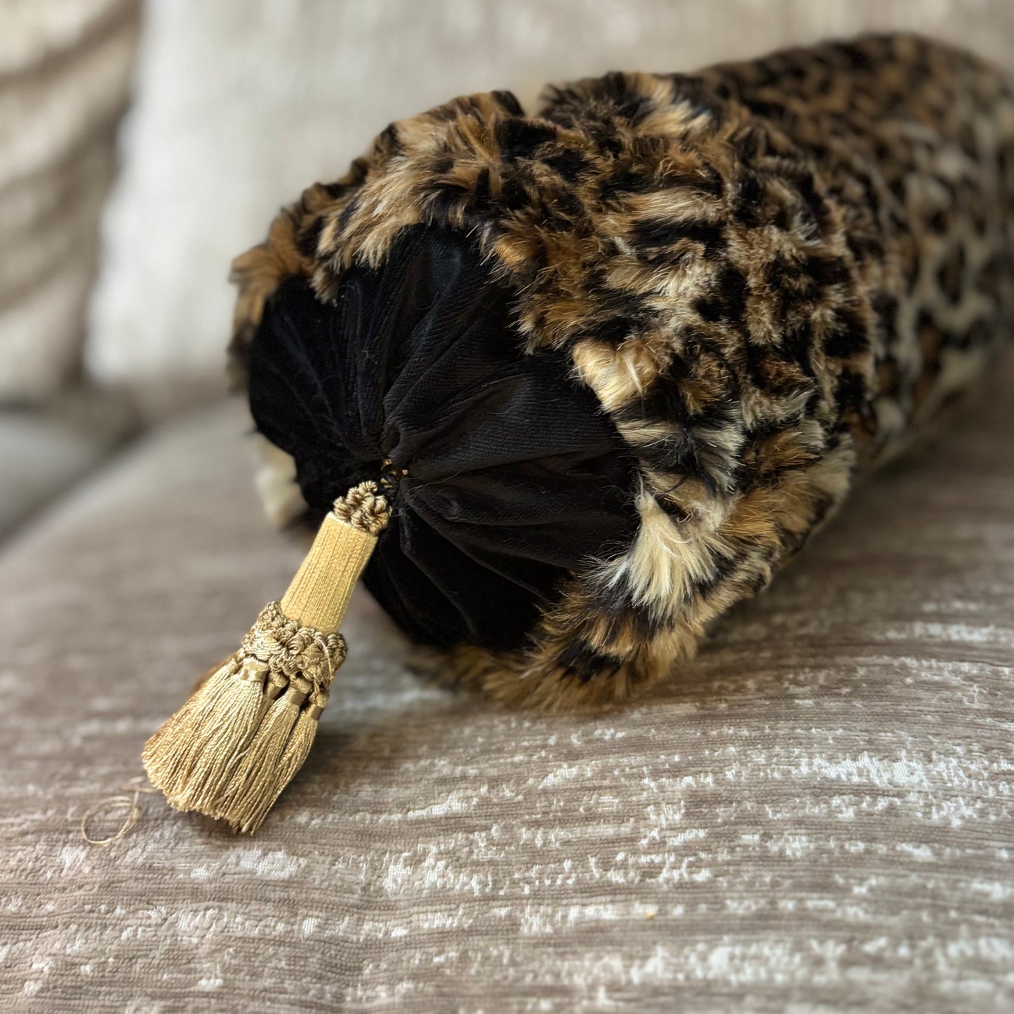 Vintage Faux Leopard Bolster Pillow