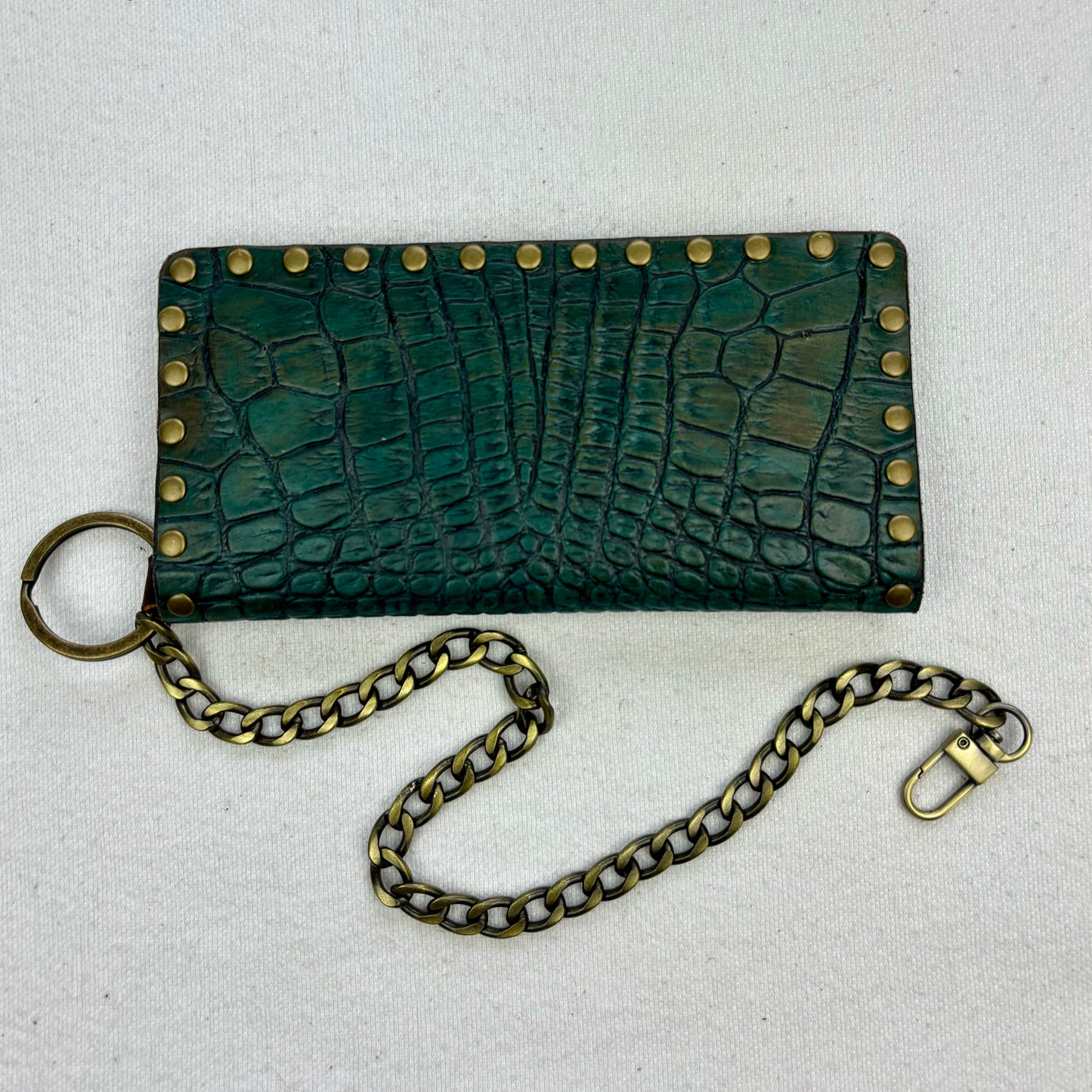 Dark Teal Croc Stamped Large Wallet