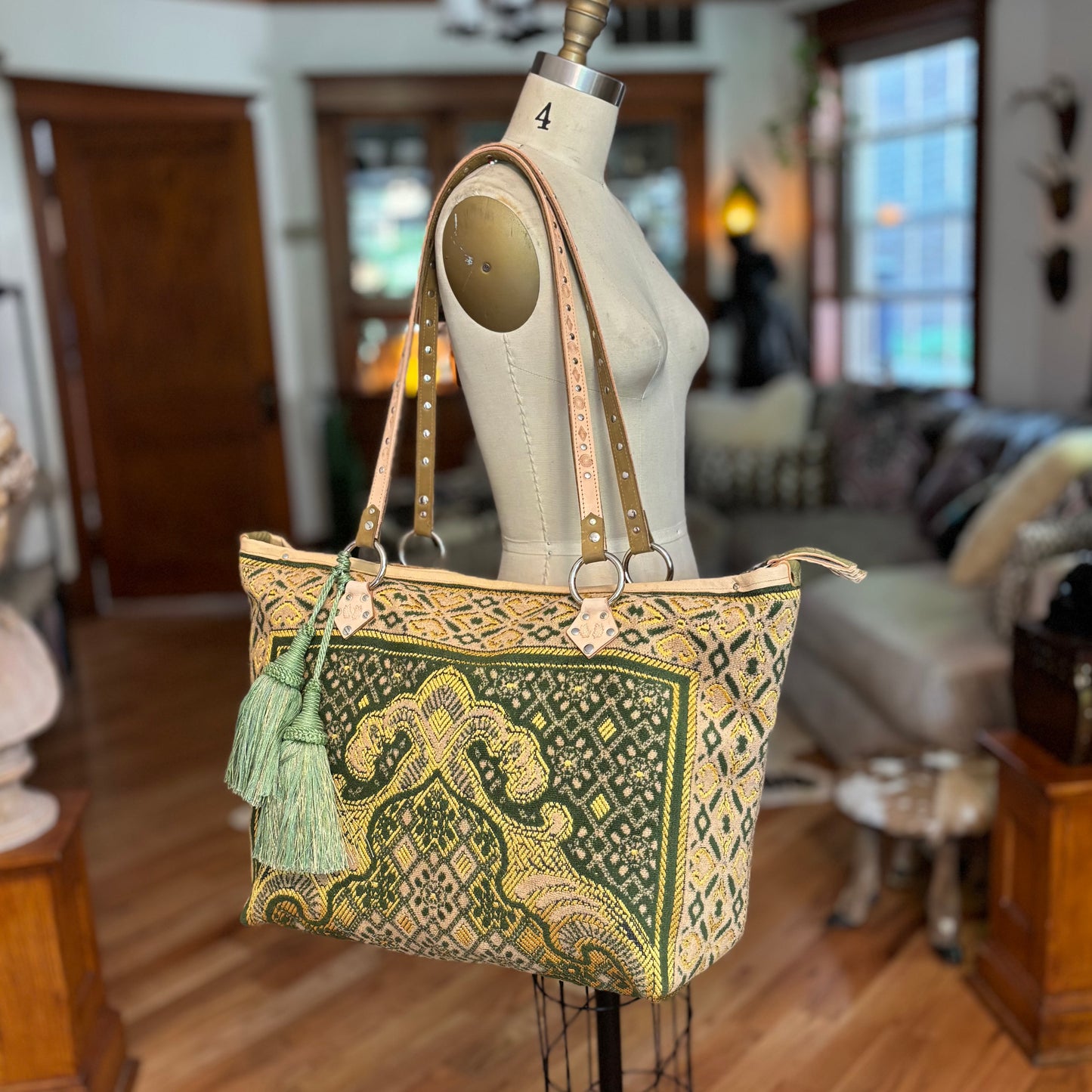Green and Gold Vintage Prayer Rug Bag