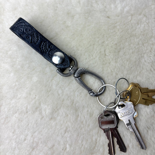 Black Leather Python Belt Key Hook