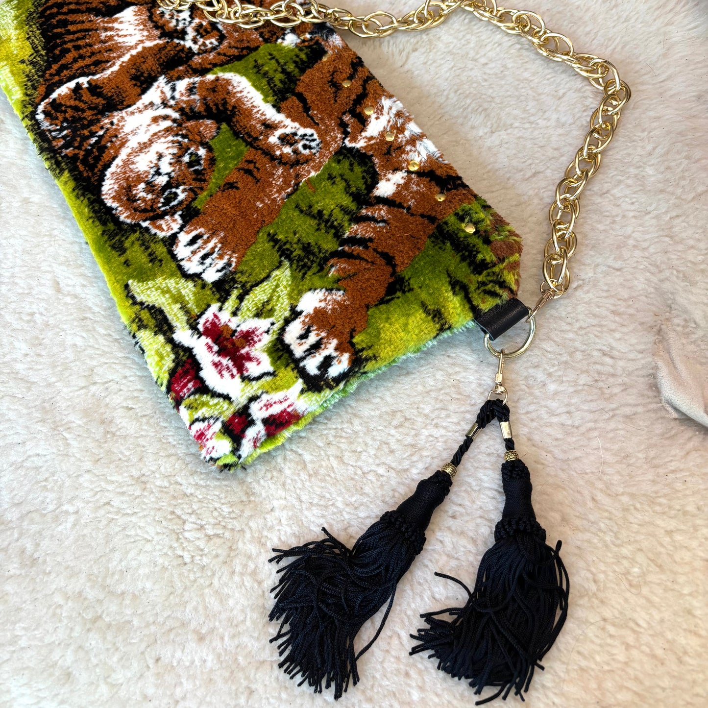 Tiger Velvet Tapestry Oversized Clutch