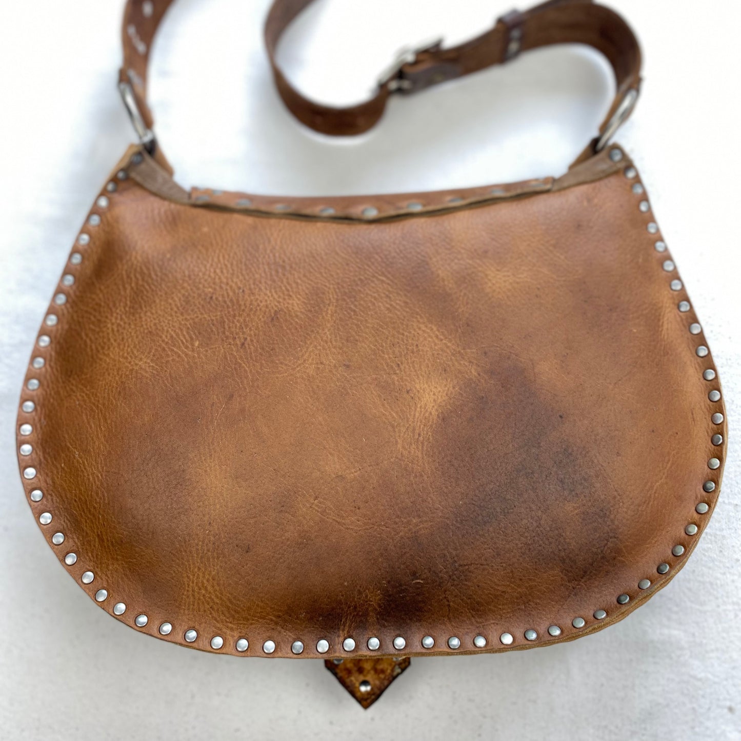 Rustic Saddle Brown Shoulder Bag with Removable Feather Tassels