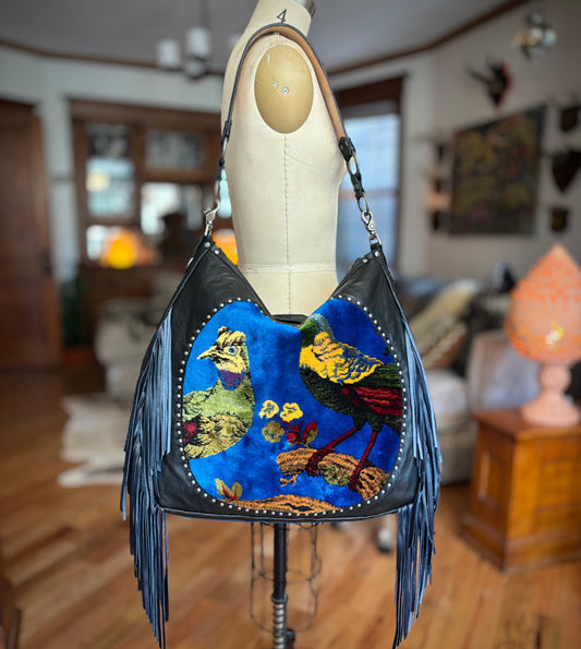 Velvet Tapestry Fringed Bird Bag