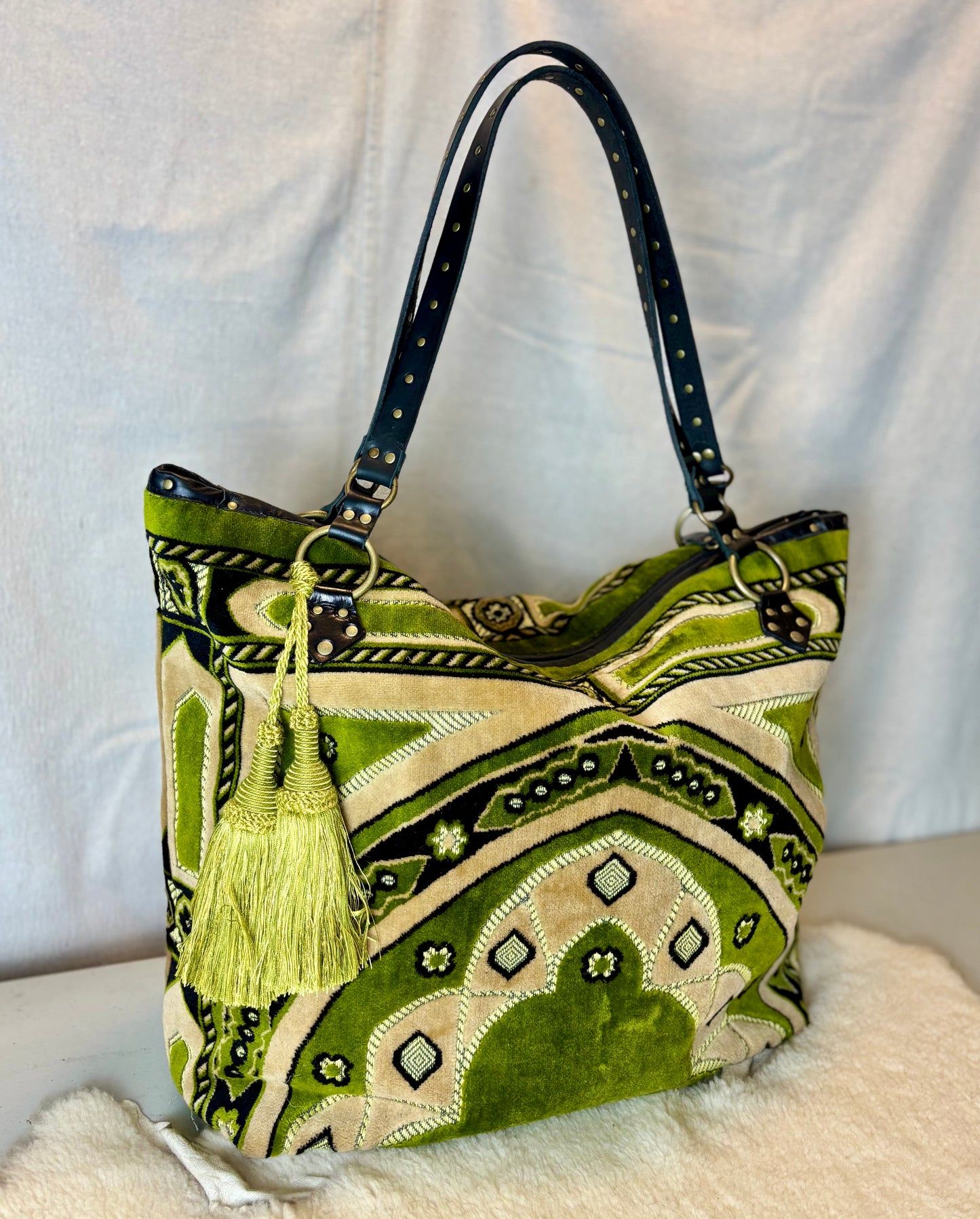 Summer Green Velvet Prayer Rug Oversized Bag