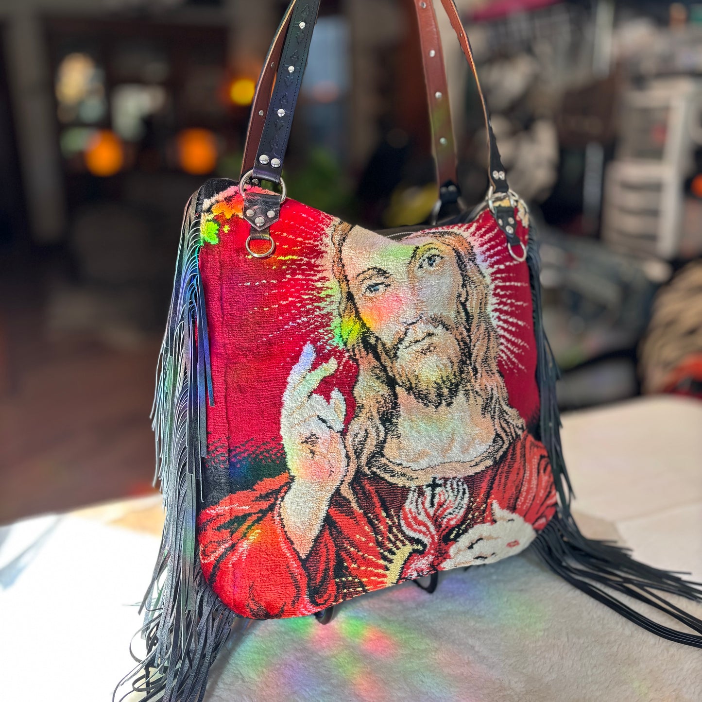 Vintage Tapestry Jumbo Jesus Carpet Bag