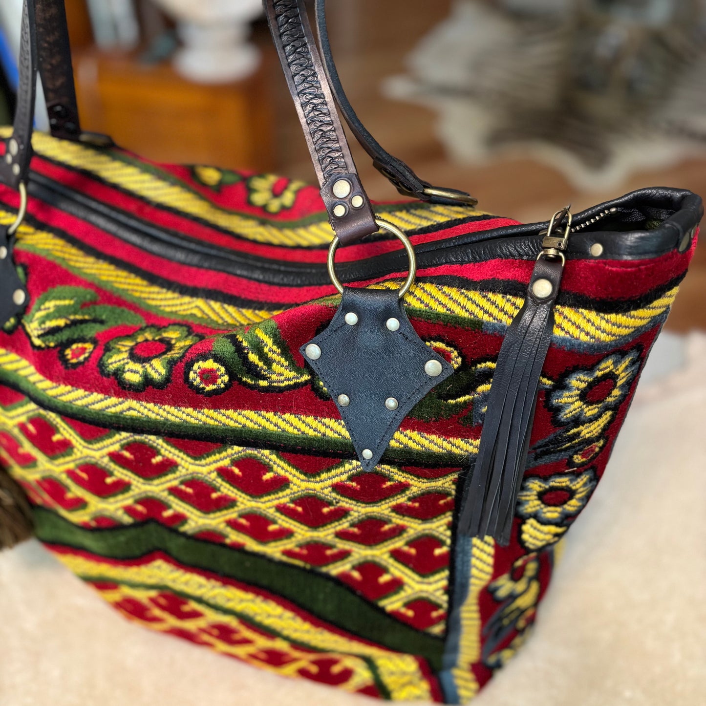 Red and Gold Vintage Prayer Rug Bag