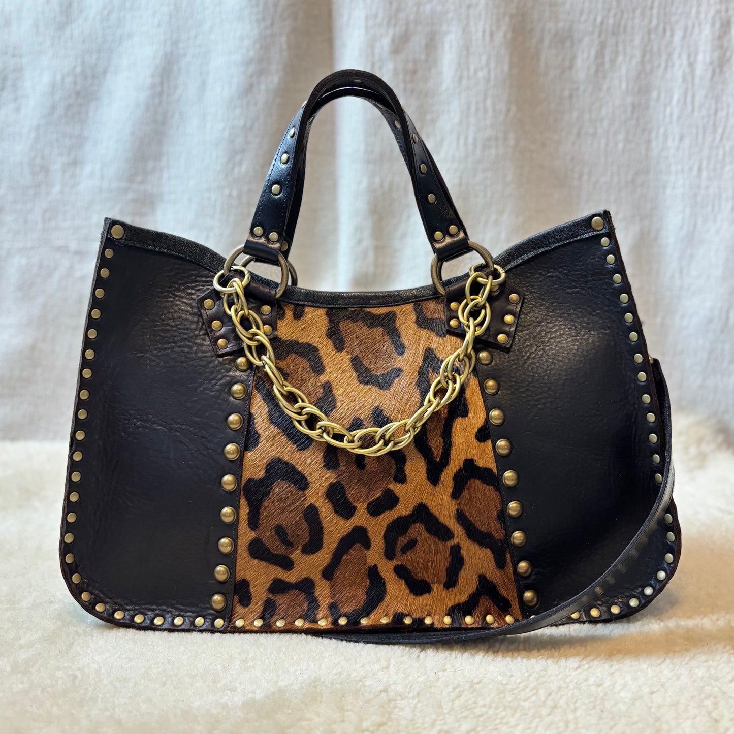 Leopard and Deep Brown Box Bag