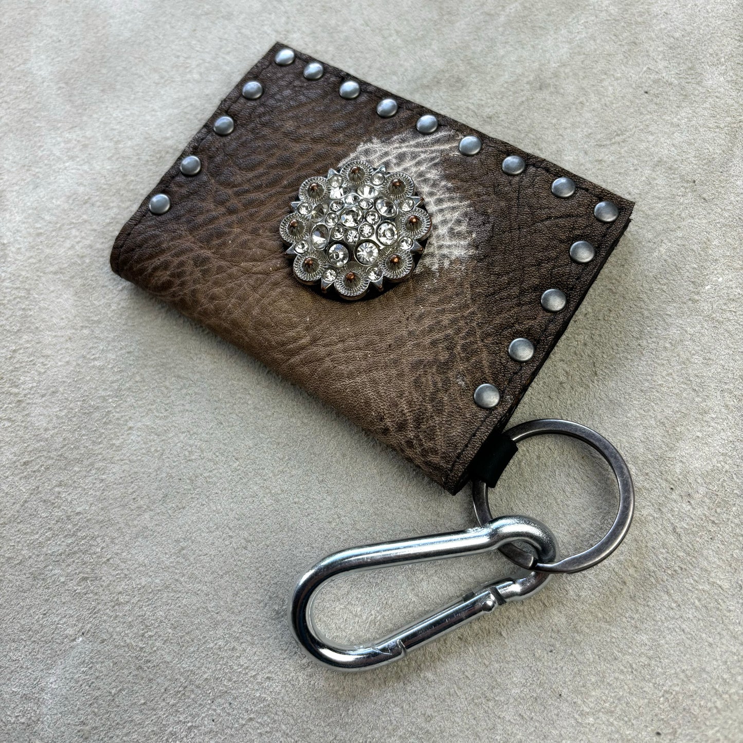 Distressed Tan Wallet with Vintage Rhinestone