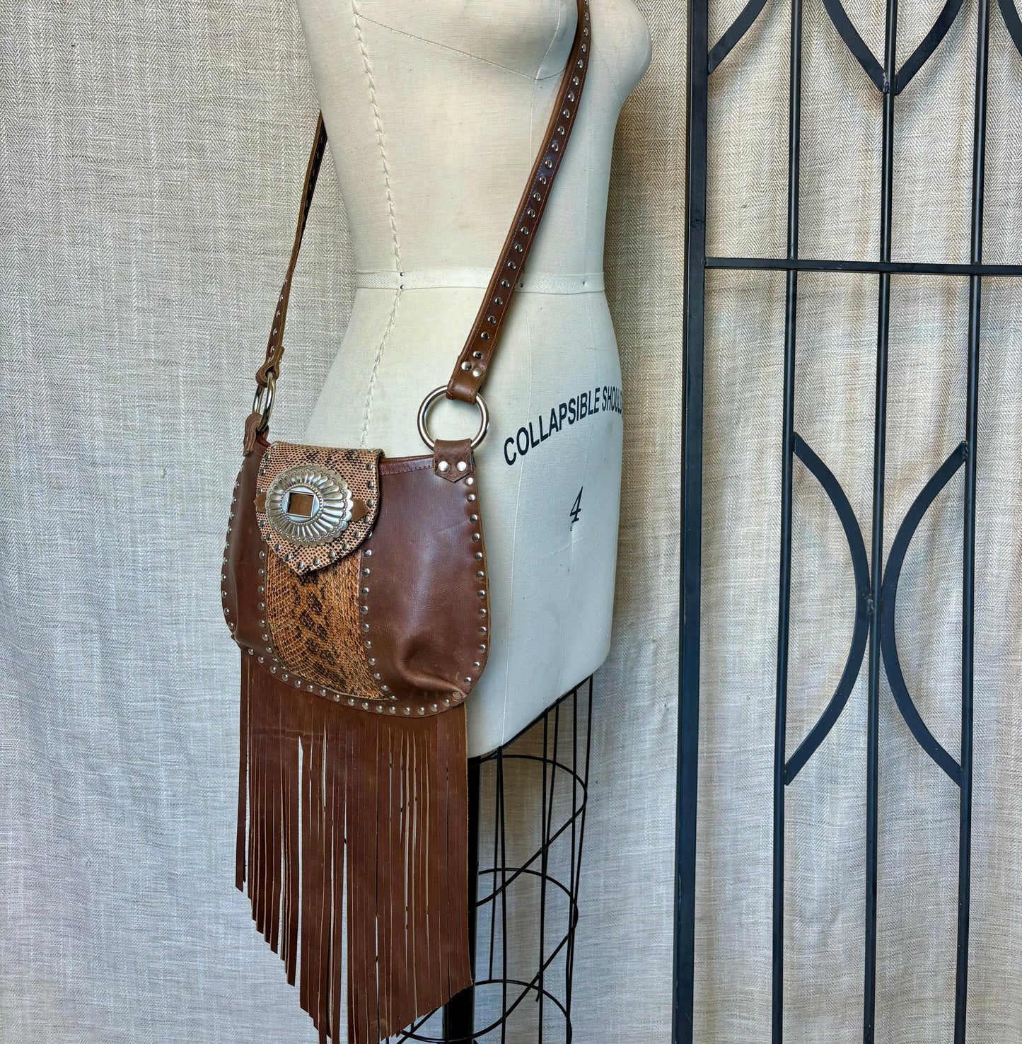 Snakeskin Fringed Leather Crossbody Bag