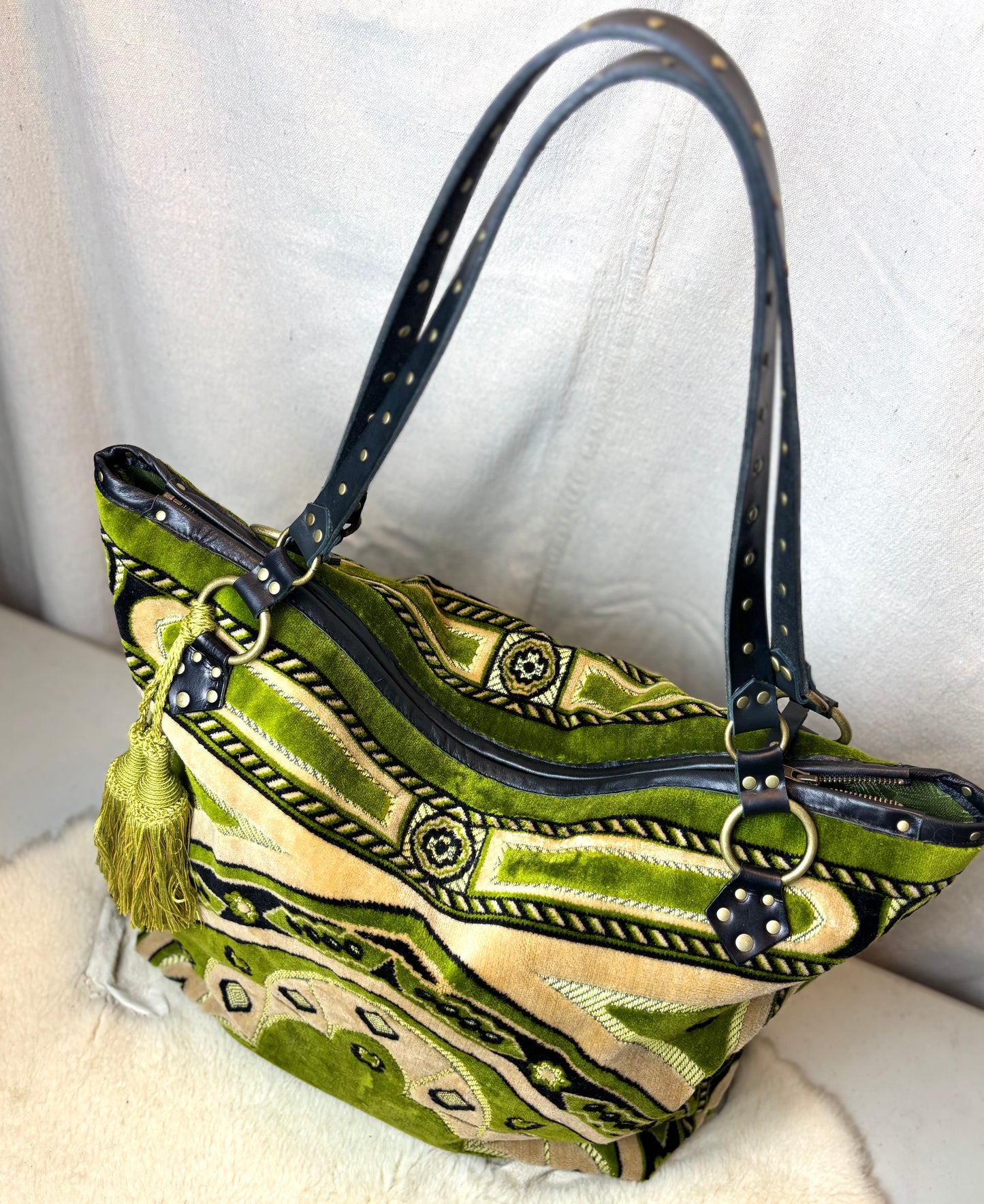 Summer Green Velvet Prayer Rug Oversized Bag