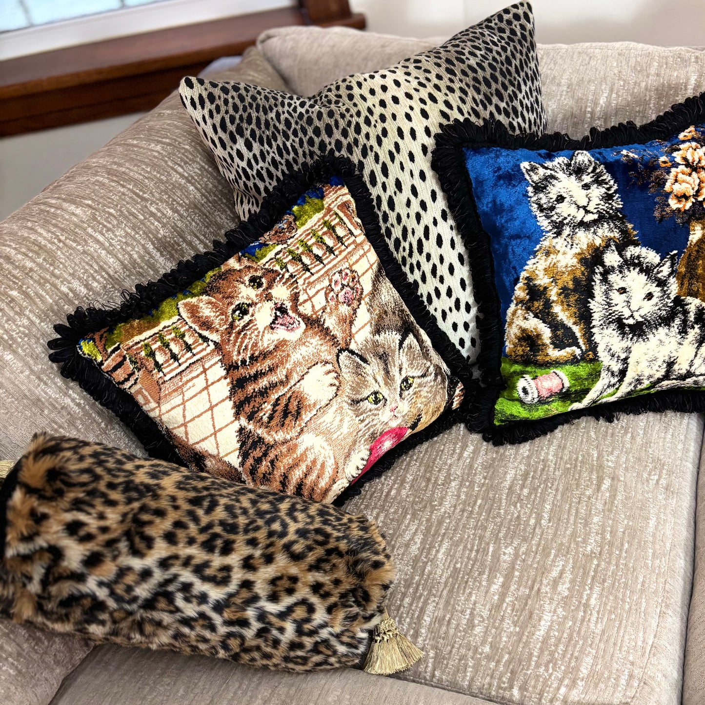 Vintage Faux Leopard Bolster Pillow