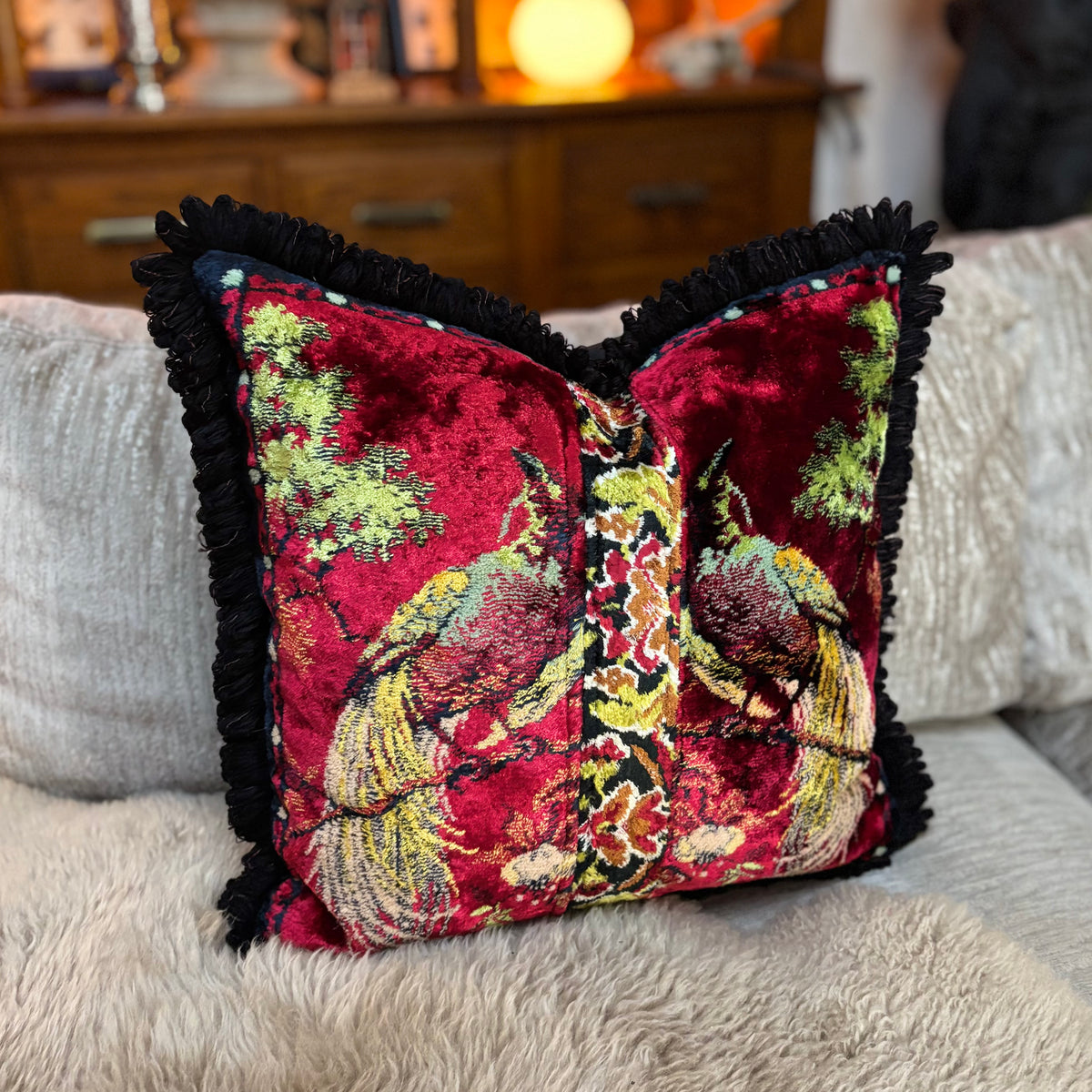 Tropical Birds Vintage Velvet Pillow
