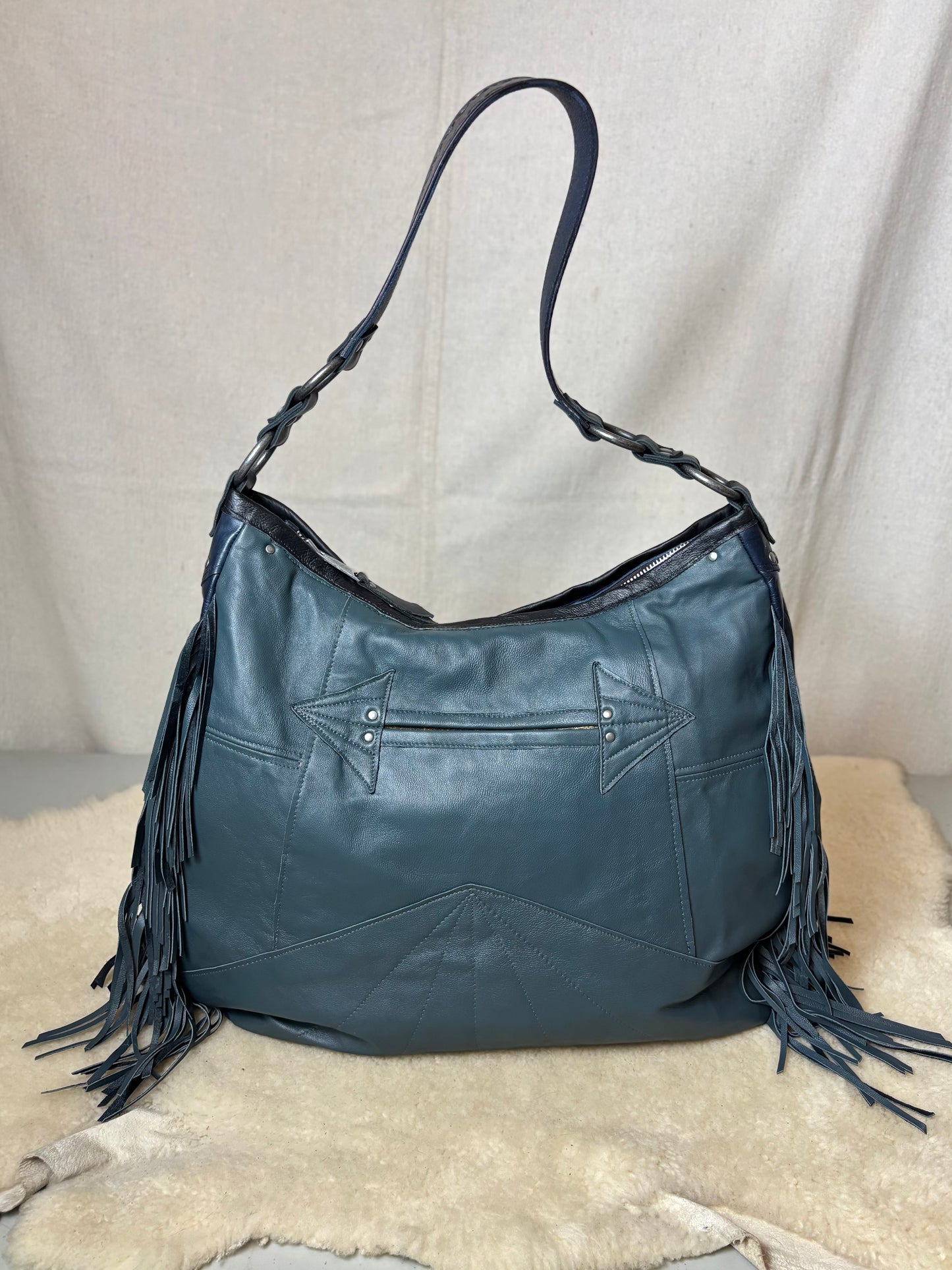 Steel Blue Reclaimed Leather Fish Scale Bag