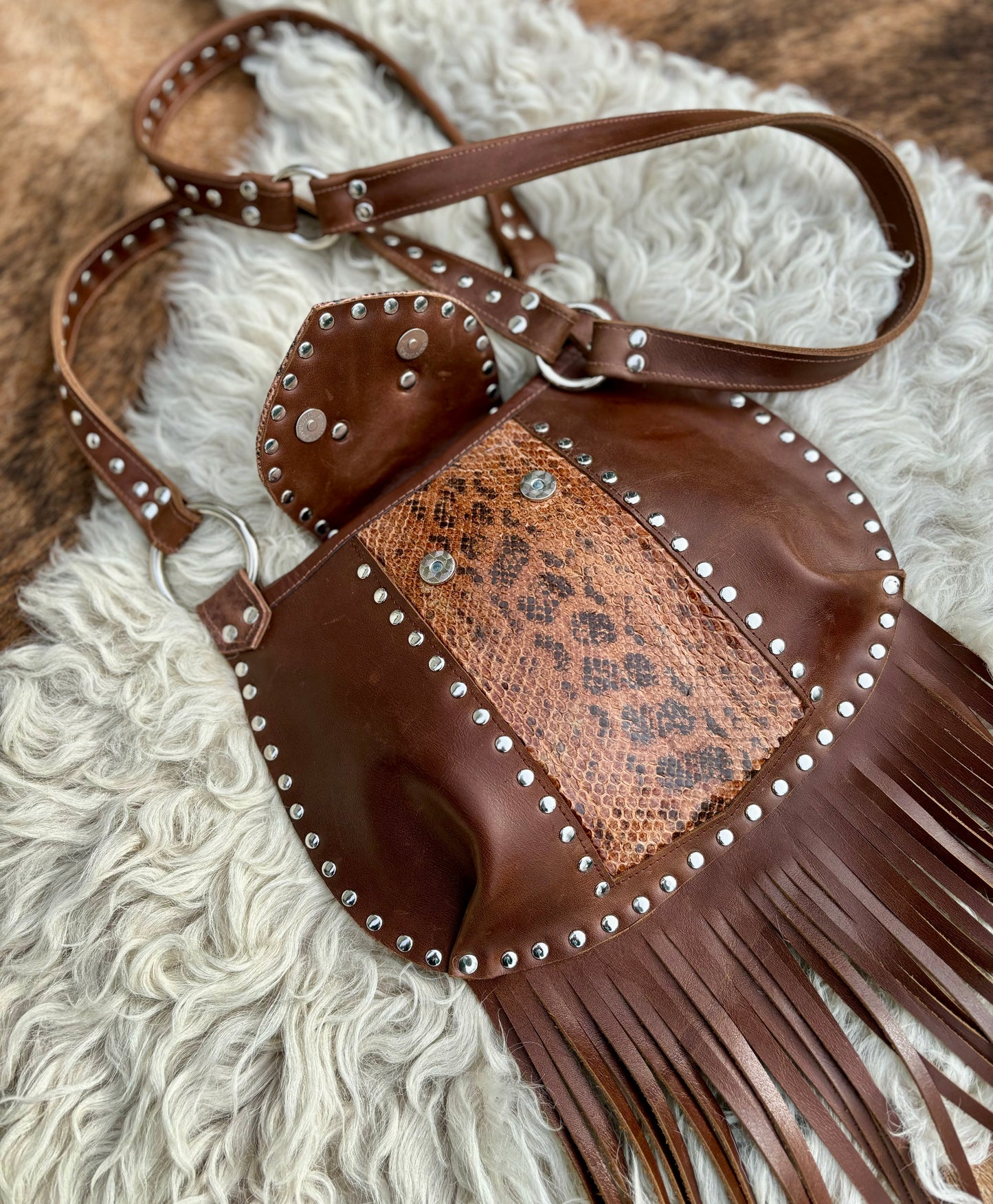 Snakeskin Fringed Leather Crossbody Bag