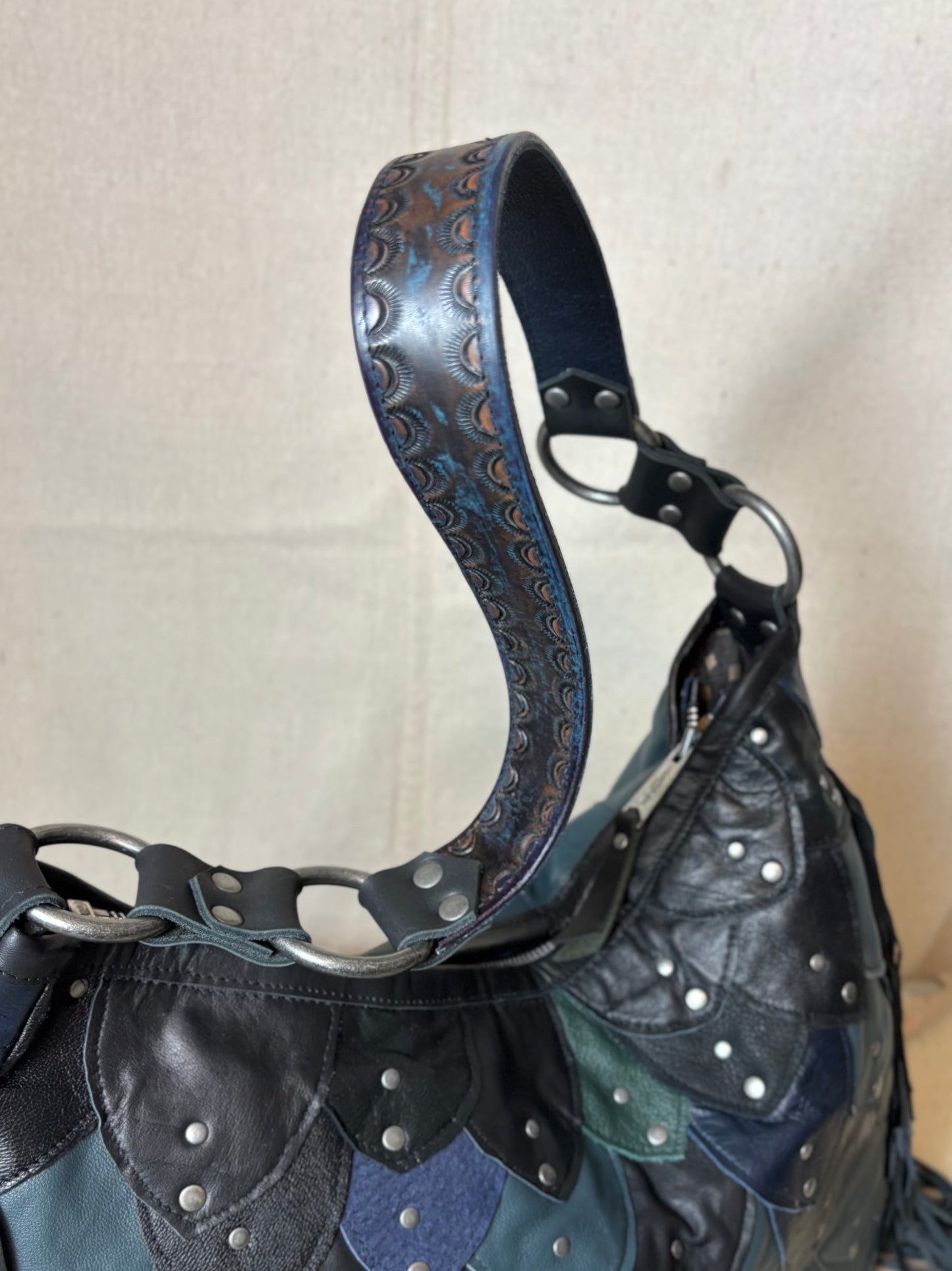 Steel Blue Reclaimed Leather Fish Scale Bag