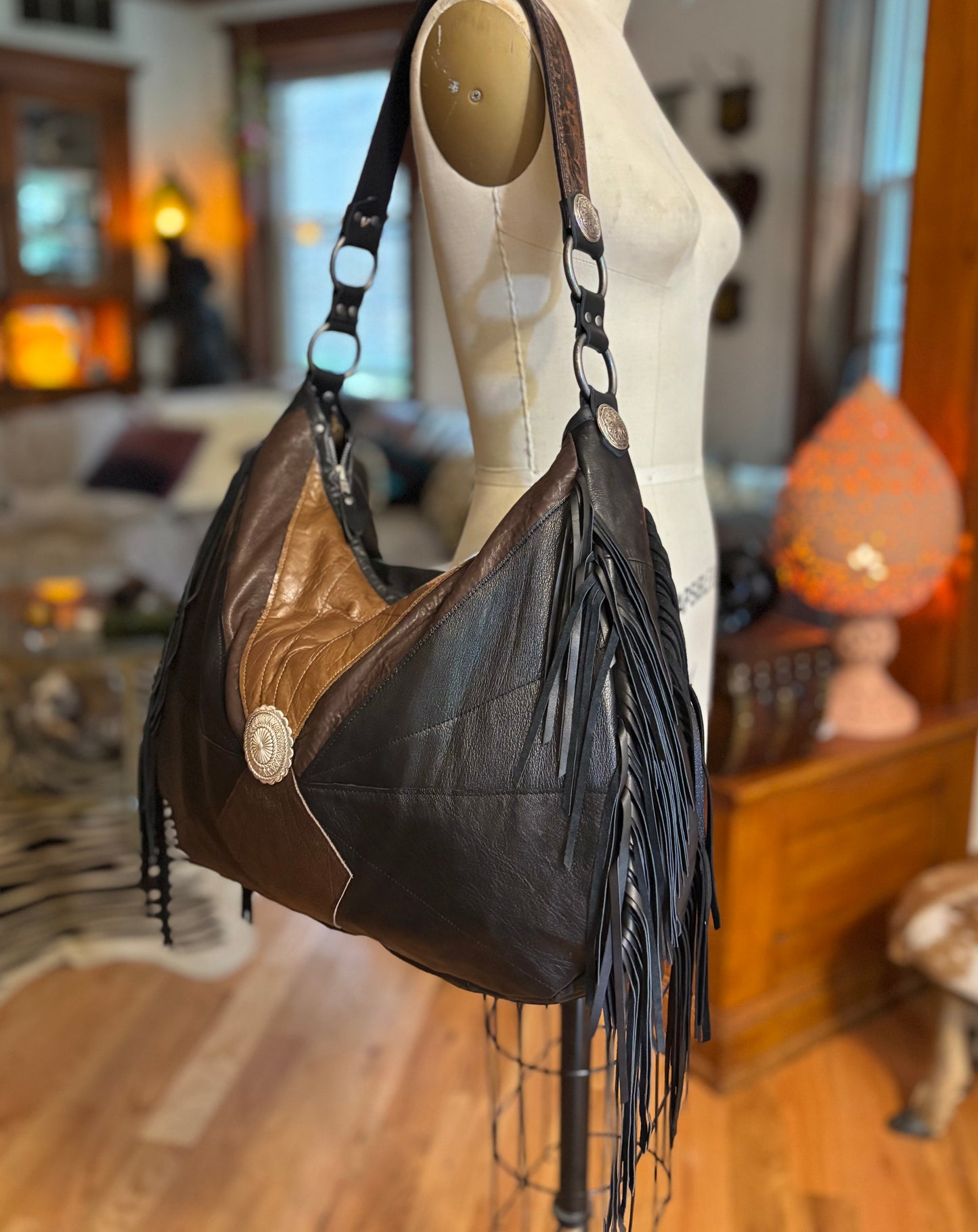 Black and Brown Reclaimed Leather Bag