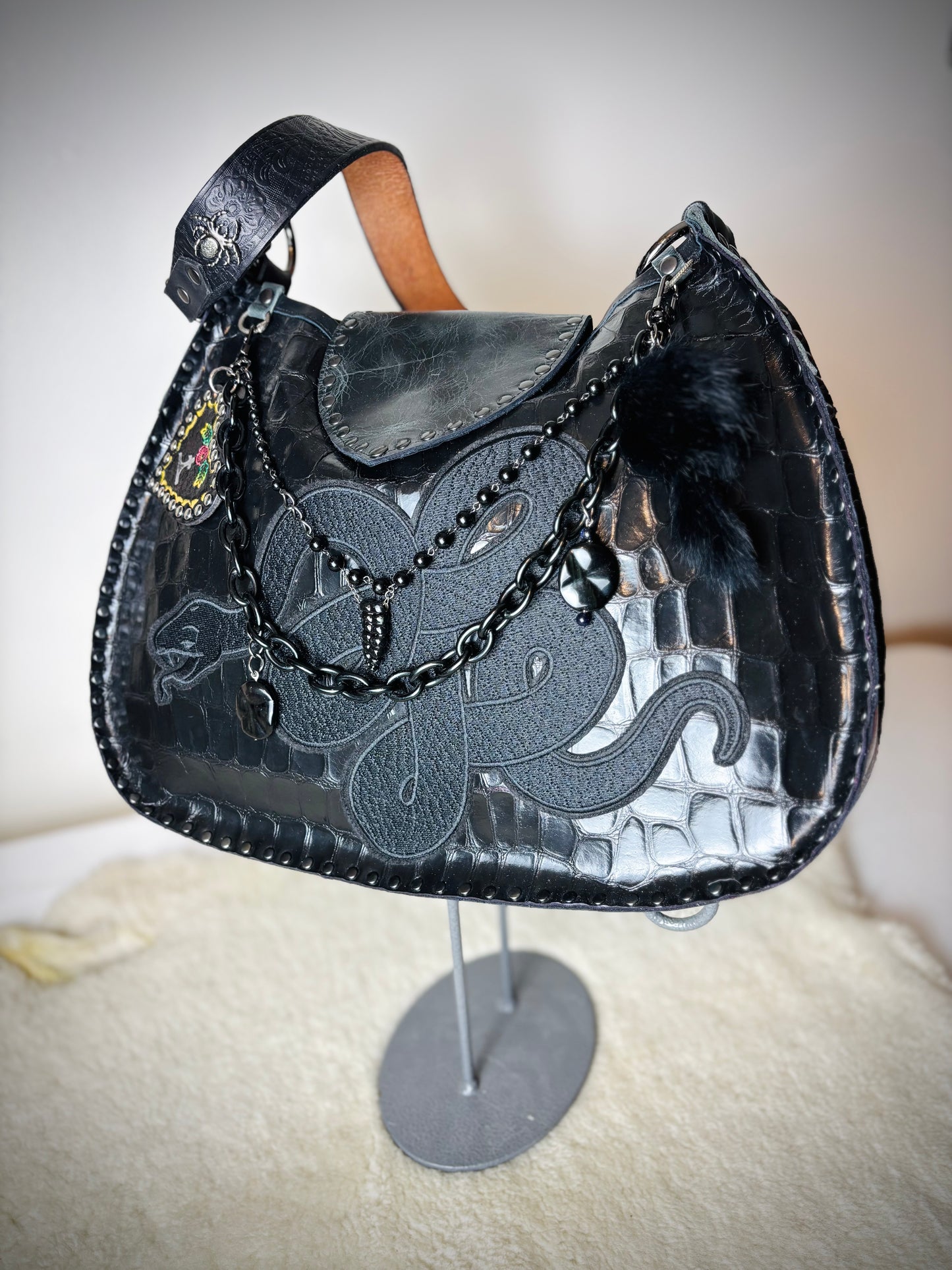 Black on Black Large Python Bag