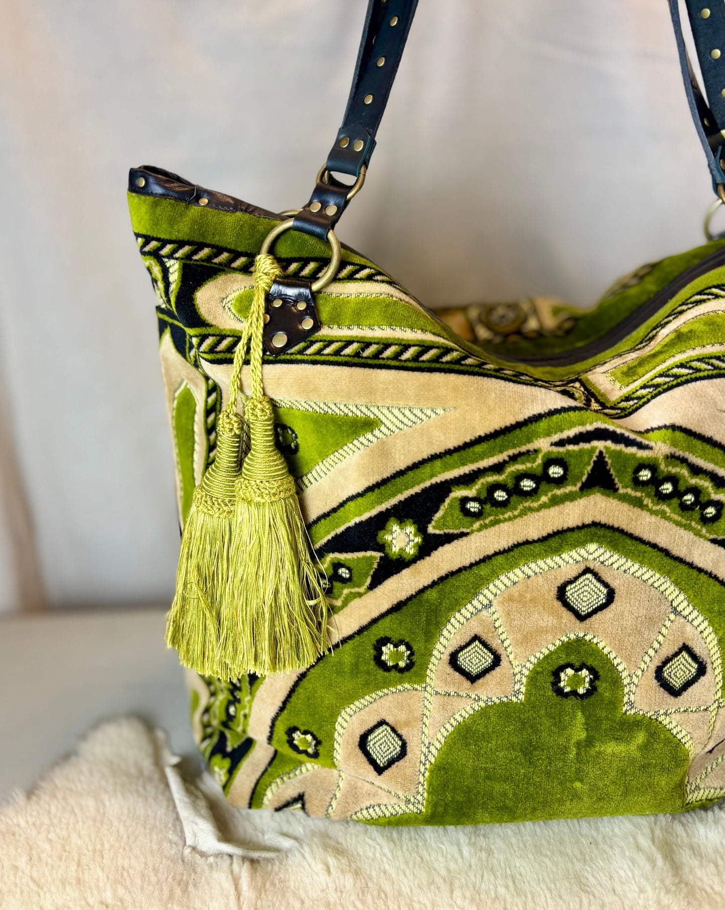 Summer Green Velvet Prayer Rug Oversized Bag