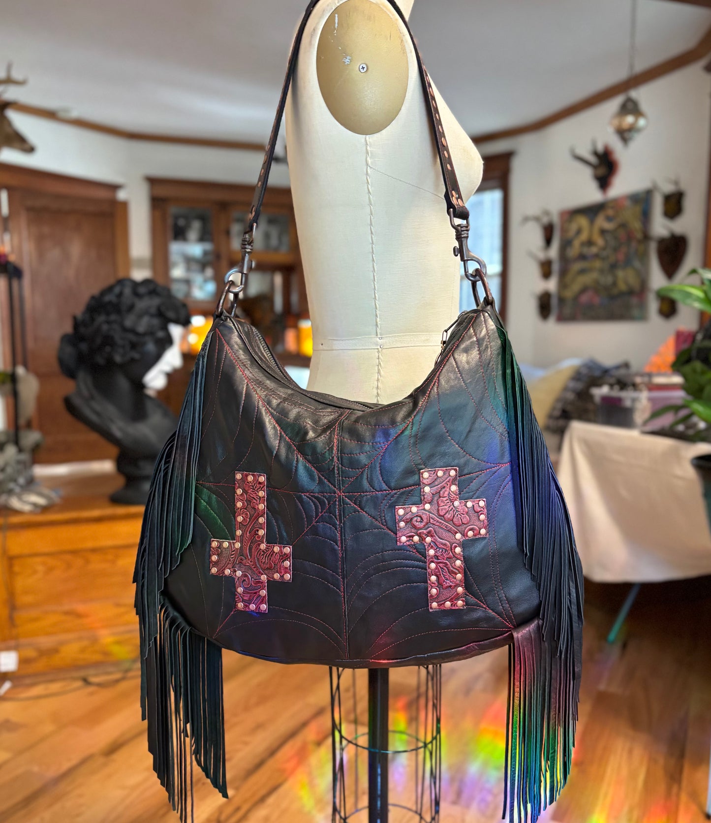 Black and Red Zip Top with Crosses