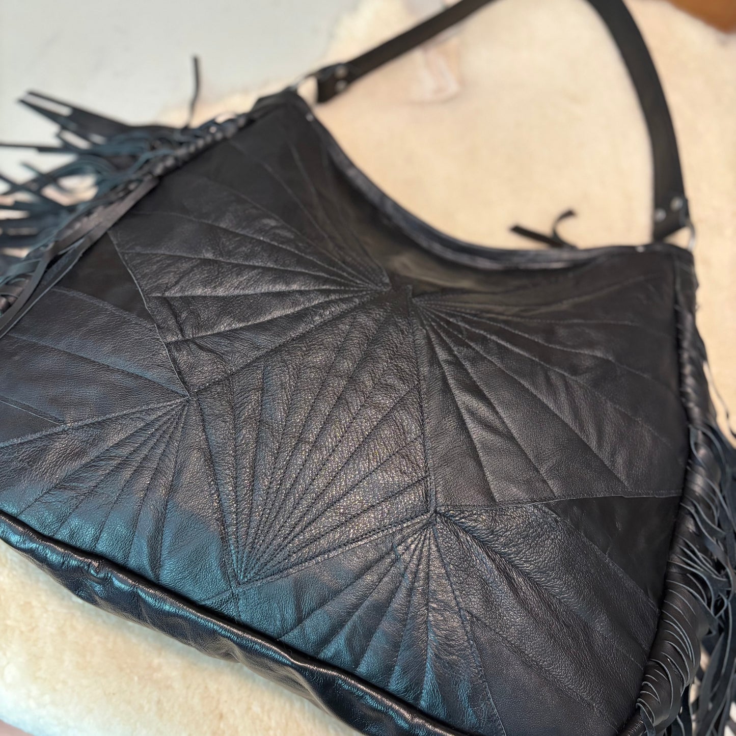 Black Star Stitch Reclaimed Leather Bag