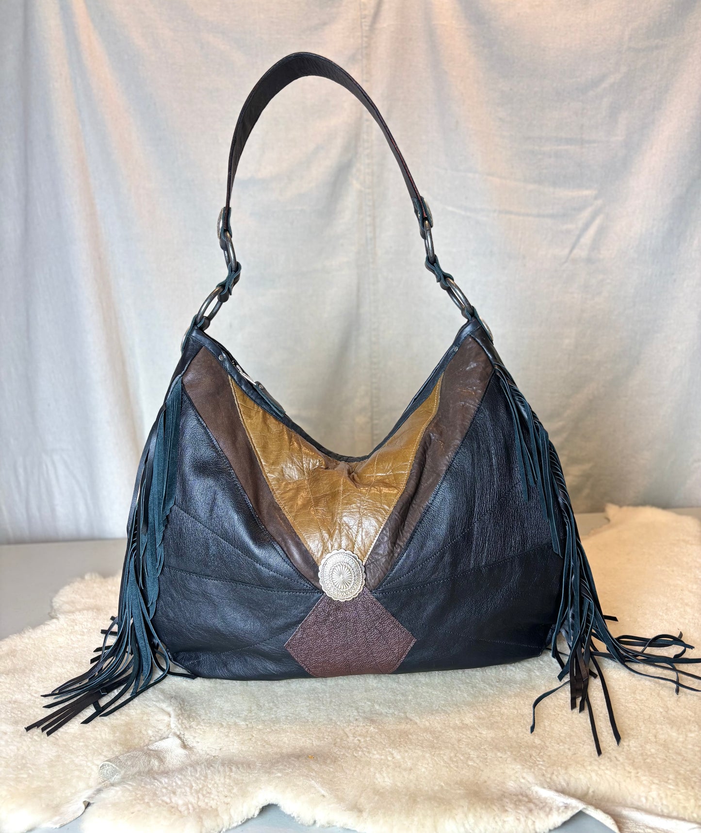 Black and Brown Reclaimed Leather Bag