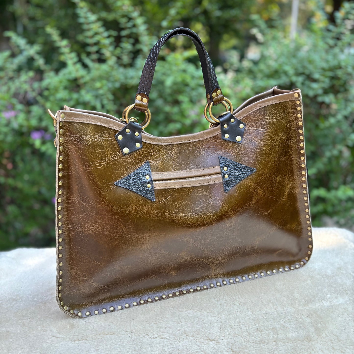 Olive Leather Bouquet Needlepoint Heirloom Bag