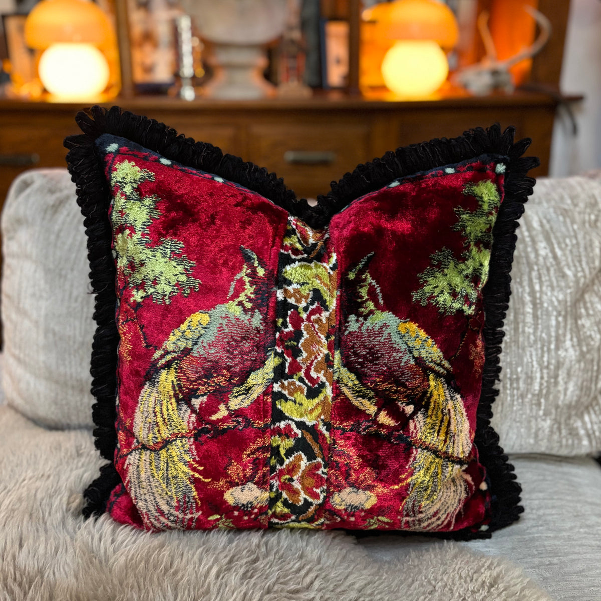 Tropical Birds Vintage Velvet Pillow