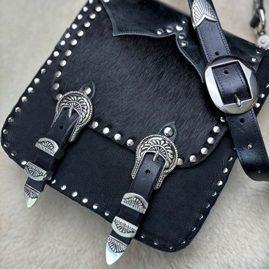 Black Mixed Hide Buckle Bag