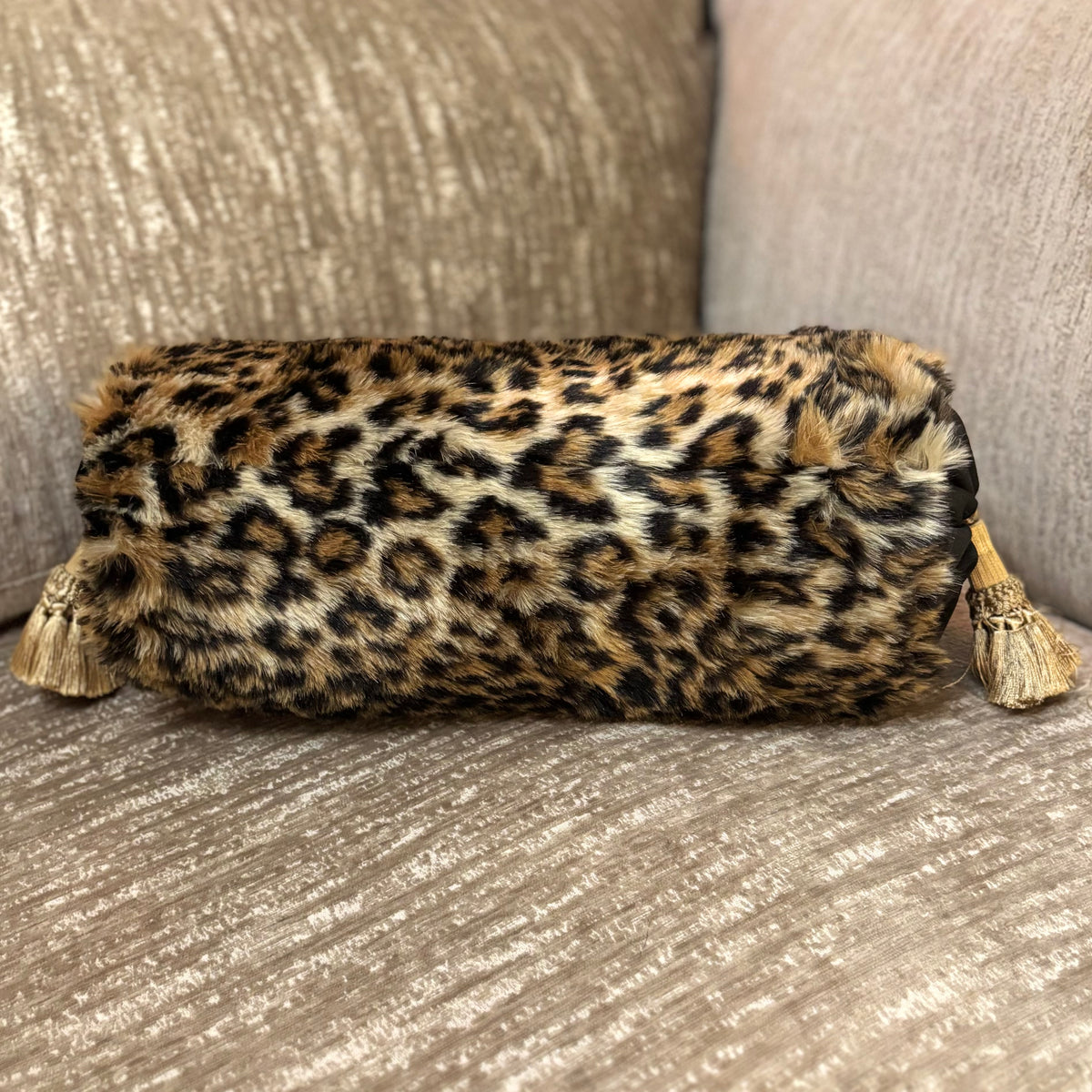 Vintage Faux Leopard Bolster Pillow