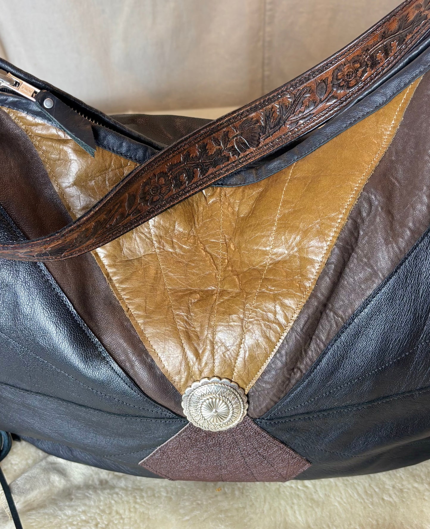 Black and Brown Reclaimed Leather Bag